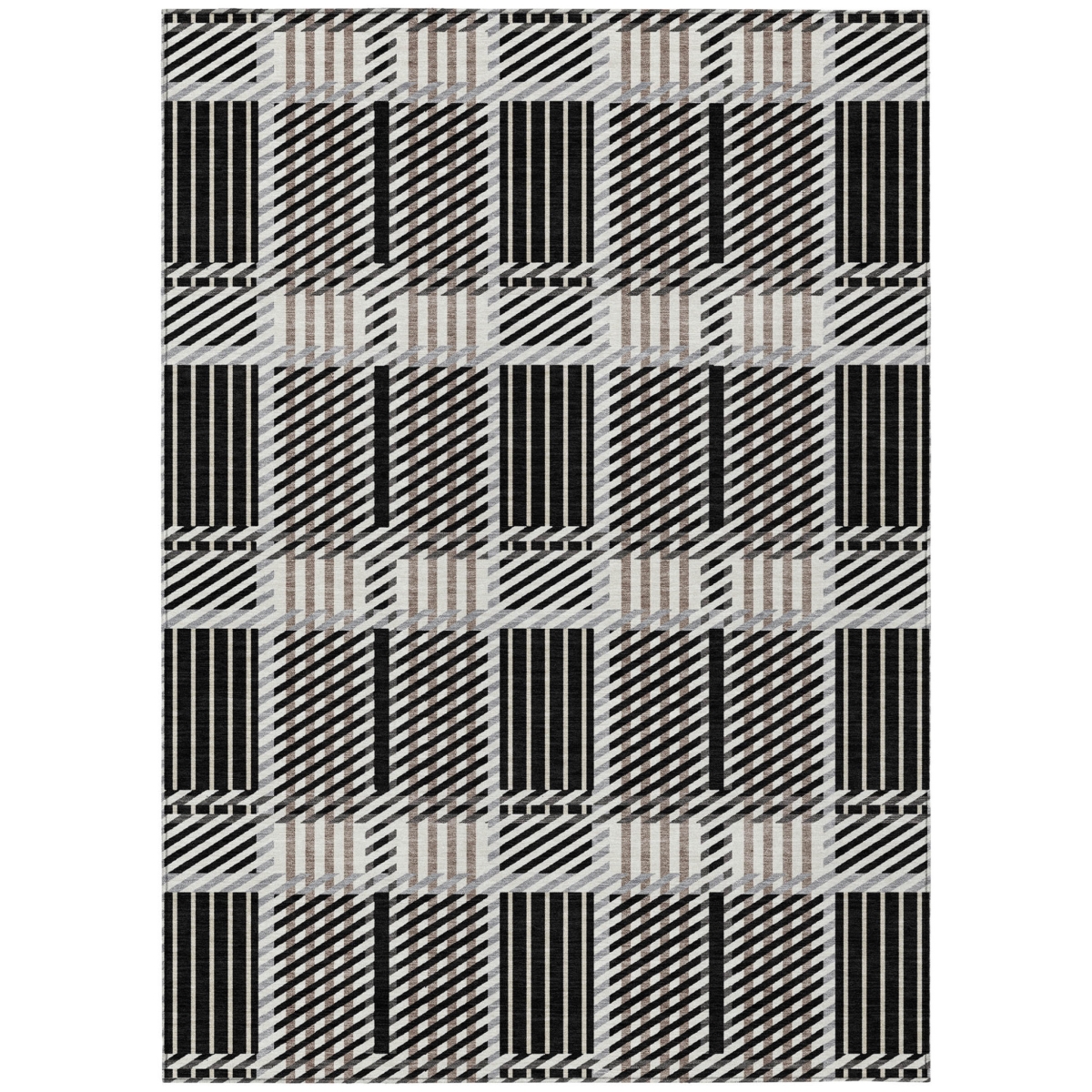 597545 9 x 12 ft. Black, Gray & Brown Plaid Washable Indoor & Outdoor Rectangle Area Rug