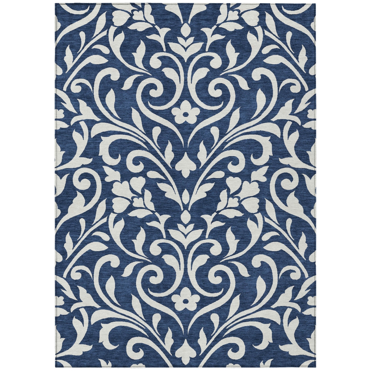 591464 10 x 14 ft. Navy Blue & Ivory Floral Washable Indoor & Outdoor Rectangle Area Rug