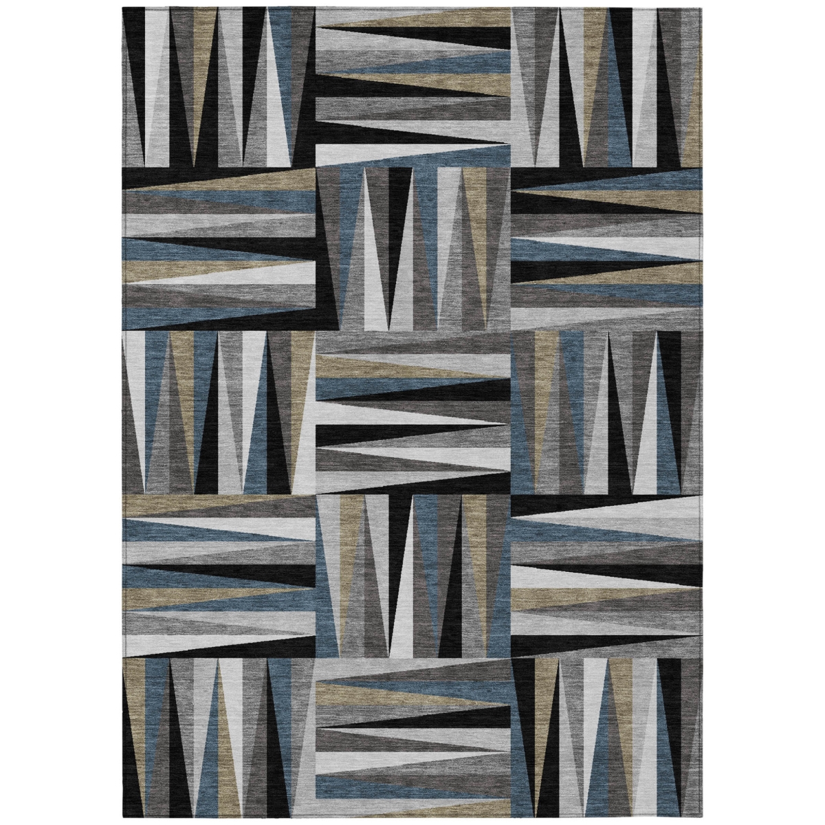598239 5 x 8 ft. Black, Gray & Ivory Geometric Washable Indoor & Outdoor Rectangle Area Rug