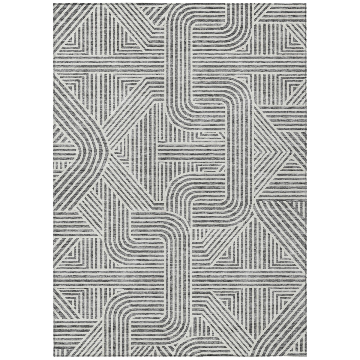 594936 5 x 8 ft. Gray & Ivory Abstract Washable Indoor & Outdoor Rectangle Area Rug