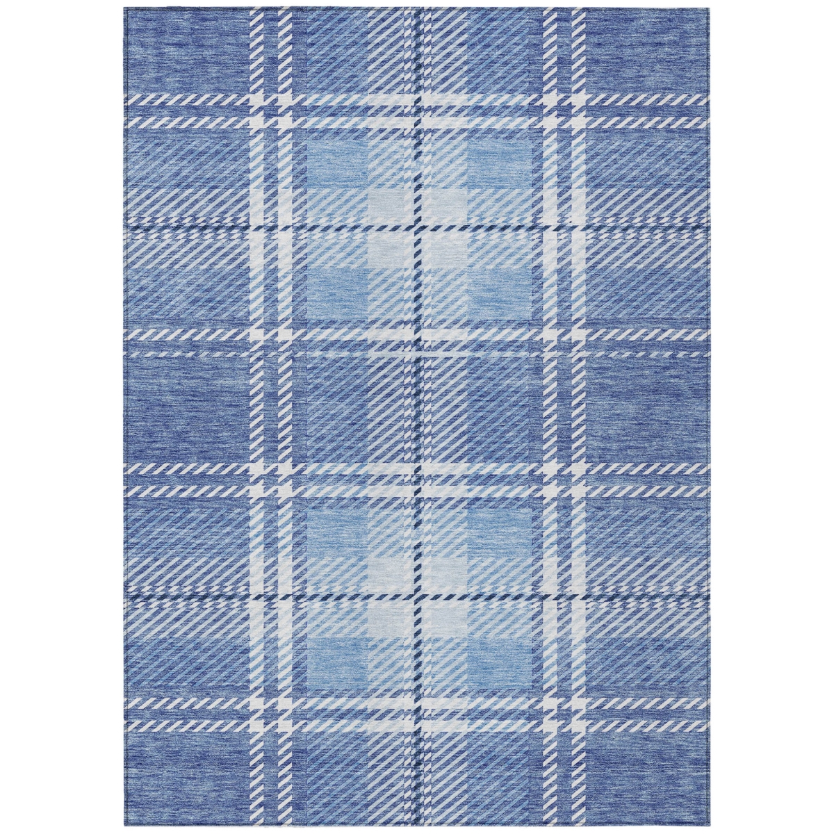 596331 9 x 12 ft. Denim Blue & Ivory Plaid Washable Indoor & Outdoor Rectangle Area Rug