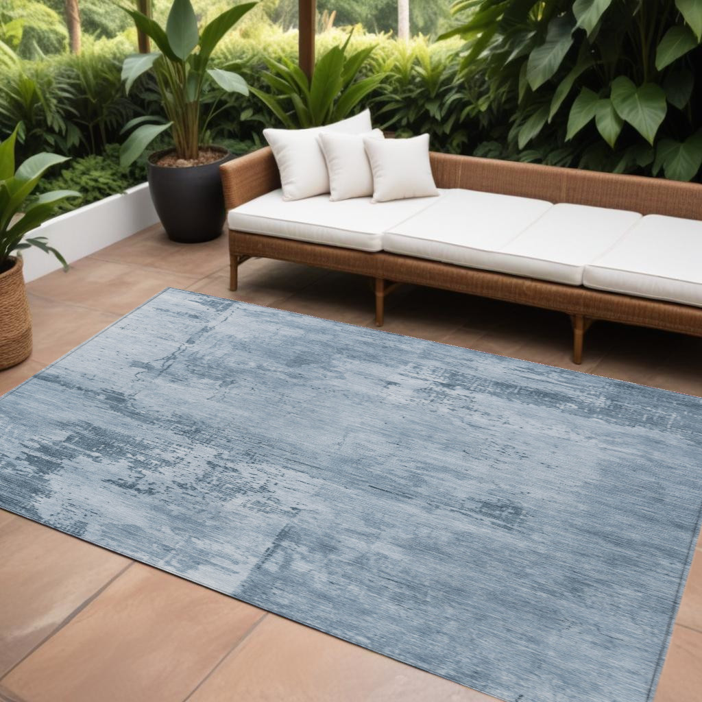 602698 8 x 10 ft. Denim Blue & Silver Abstract Washable Indoor & Outdoor Rectangle Area Rug