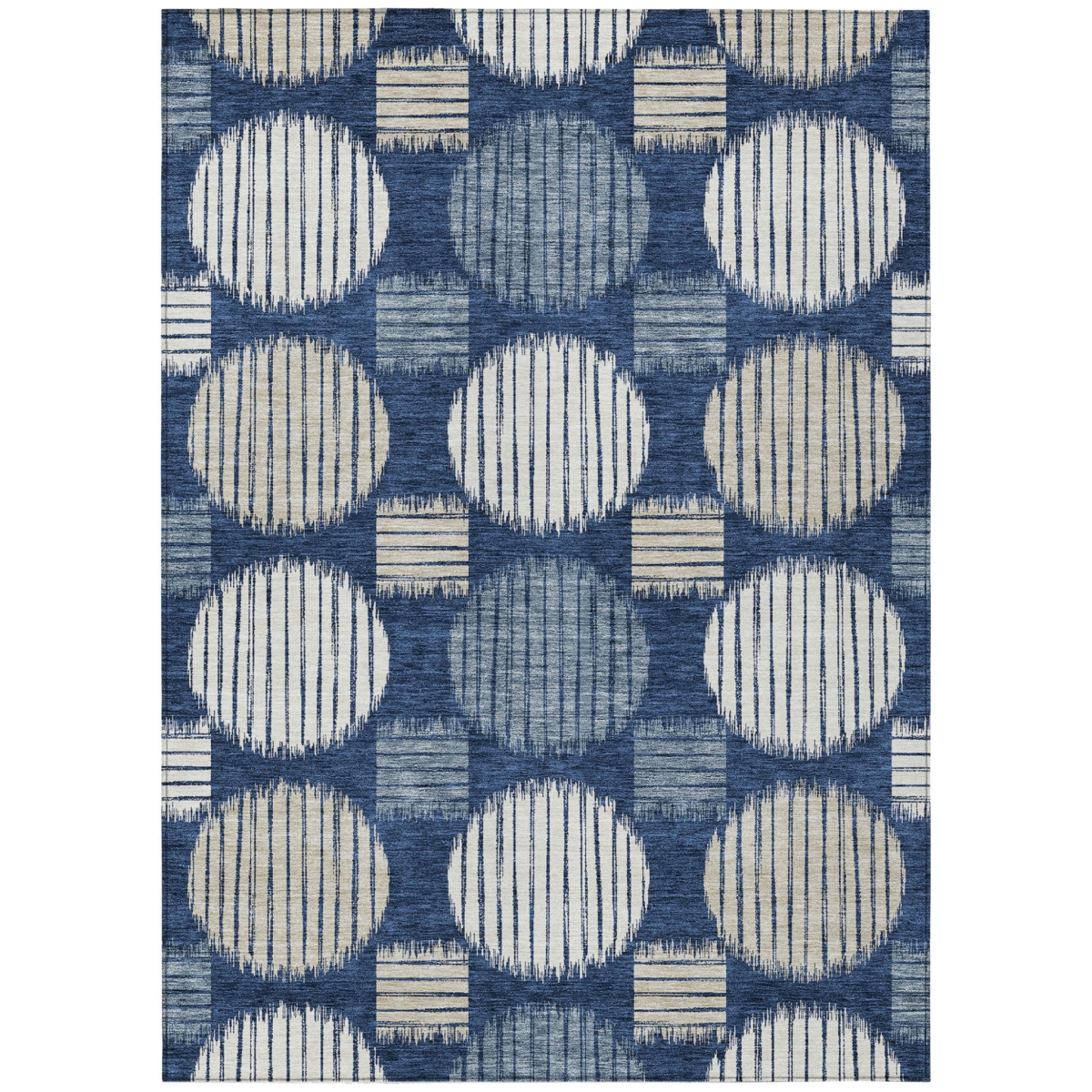 593611 10 x 14 ft. Navy Blue & Ivory Geometric Washable Indoor & Outdoor Rectangle Area Rug