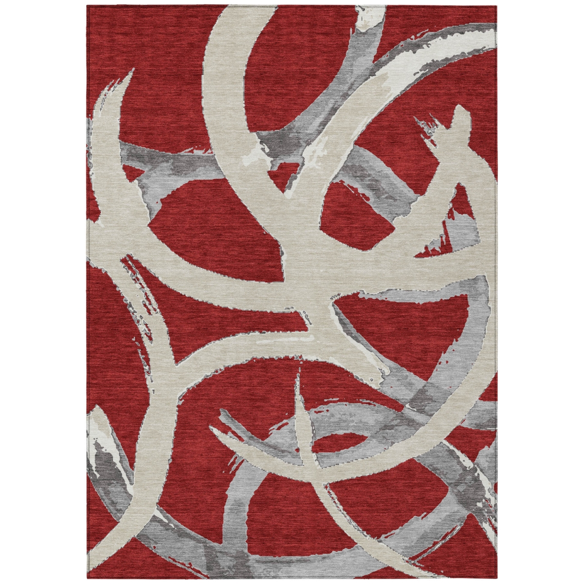 599165 10 x 14 ft. Red, Beige & Gray Abstract Washable Indoor & Outdoor Rectangle Area Rug
