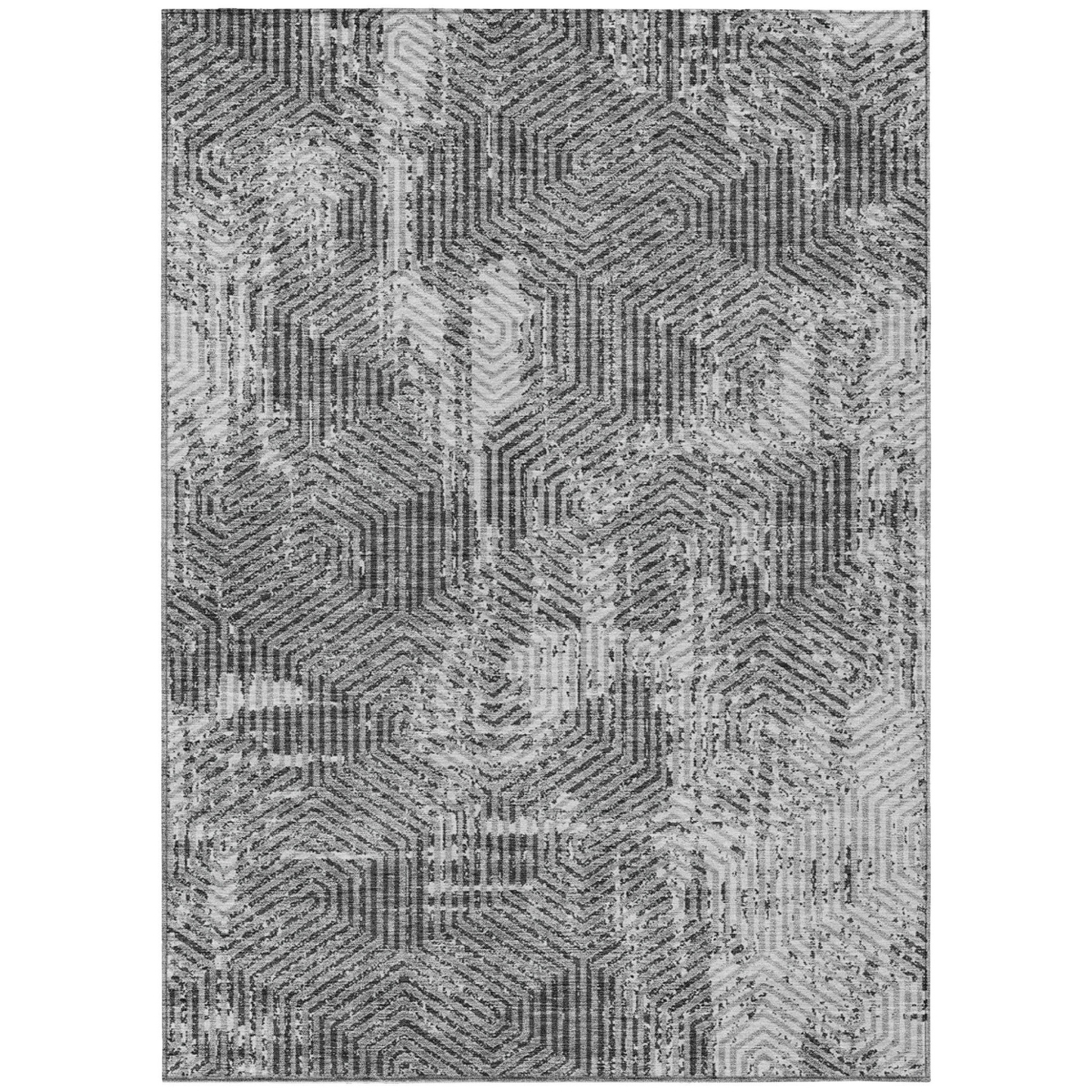 Gray & Charcoal Geometric Area Rug - 3 x 5 ft. - Washable - Stain Resistant