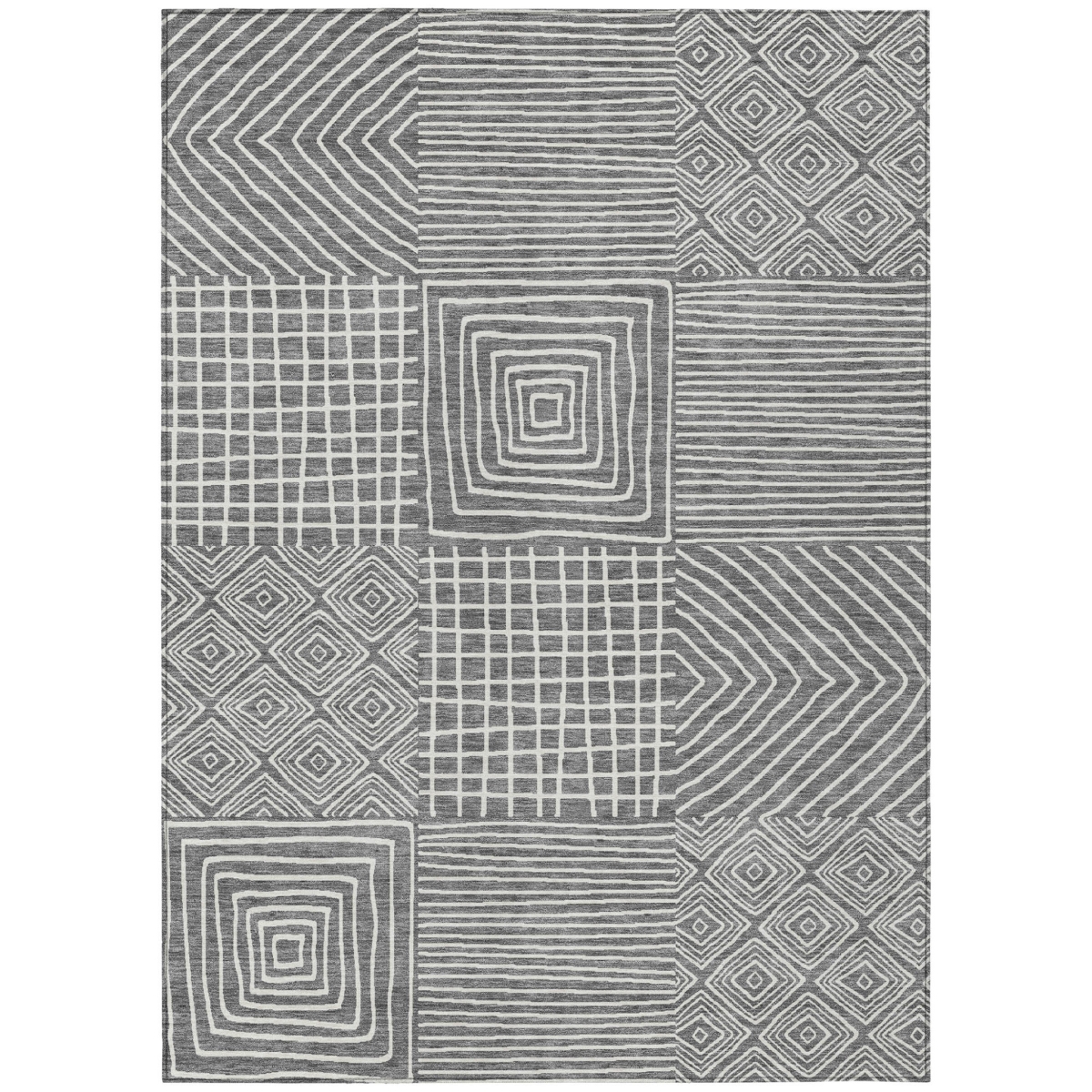 600736 9 x 12 ft. Charcoal & Ivory Geometric Washable Indoor & Outdoor Rectangle Area Rug