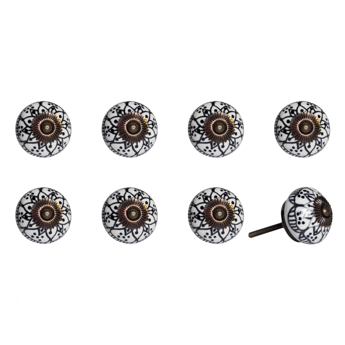 544425 Black & White Ceramic & Metal Drawer Pull Knobs - Set of 8