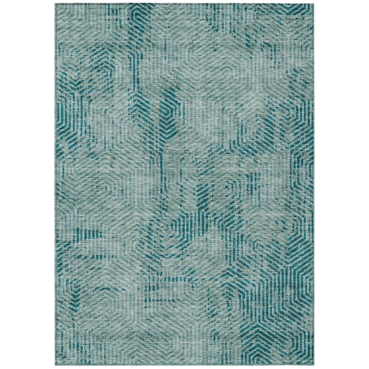594587 3 x 5 ft. Teal Blue & Gray Geometric Washable Indoor & Outdoor Rectangle Area Rug