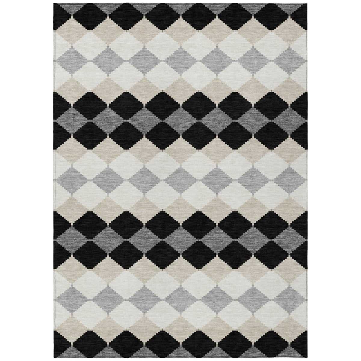 597875 8 x 10 ft. Black, Ivory & Beige Geometric Washable Indoor & Outdoor Rectangle Area Rug