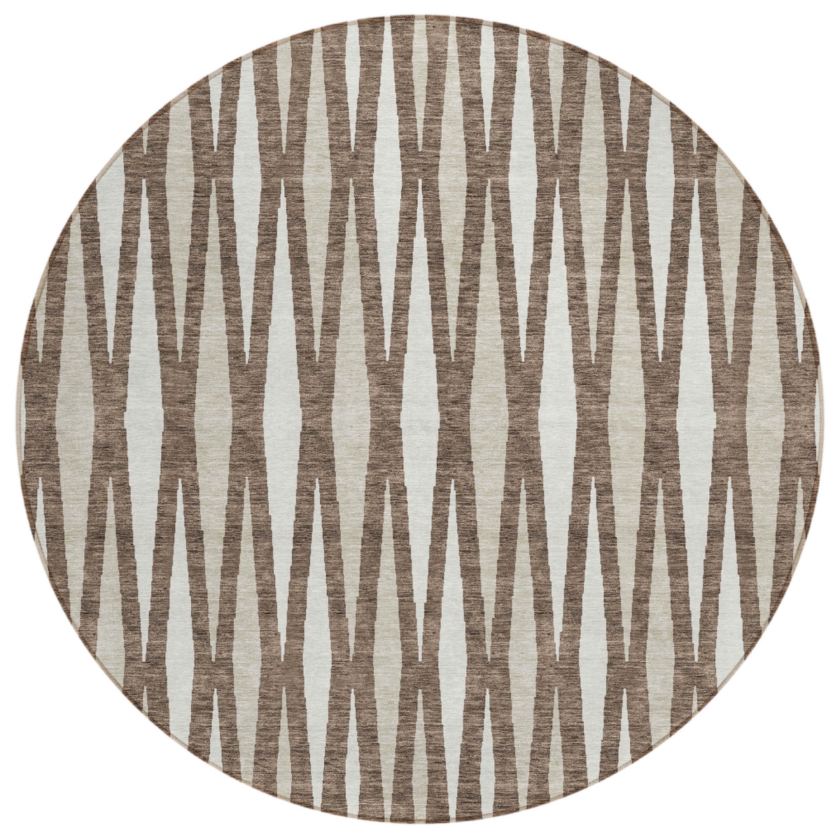 591869 8 ft. Brown & Ivory Round Geometric Washable Indoor & Outdoor Area Rug