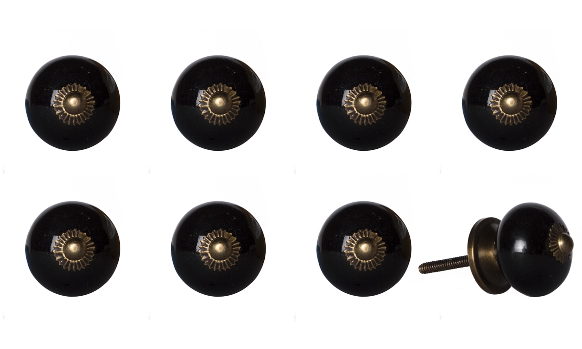 544453 Brown & Black Ceramic & Metal Drawer Pull Knobs - Set of 8