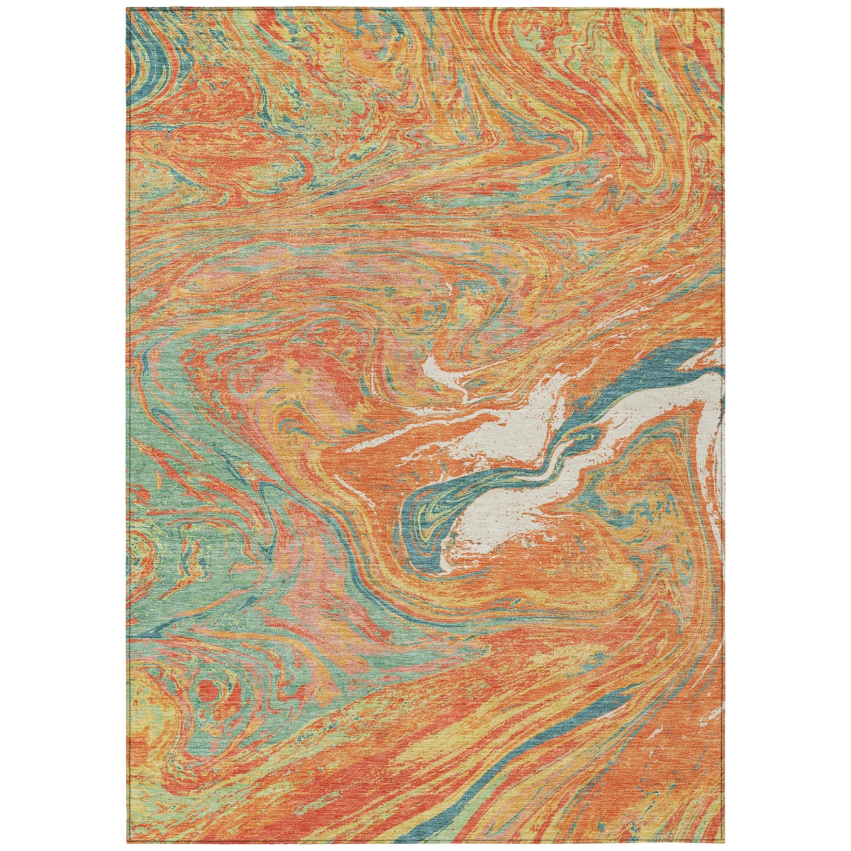 602653 3 x 5 ft. Orange, Green & Beige Abstract Washable Indoor & Outdoor Rectangle Area Rug