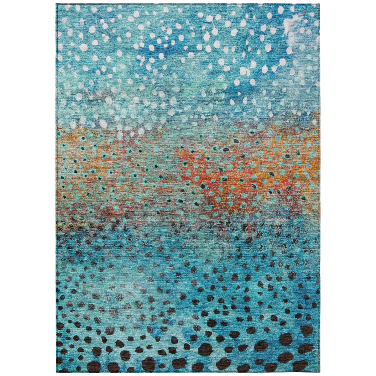 603087 9 x 12 ft. Blue, Terra Cotta & Black Abstract Washable Indoor & Outdoor Rectangle Area Rug