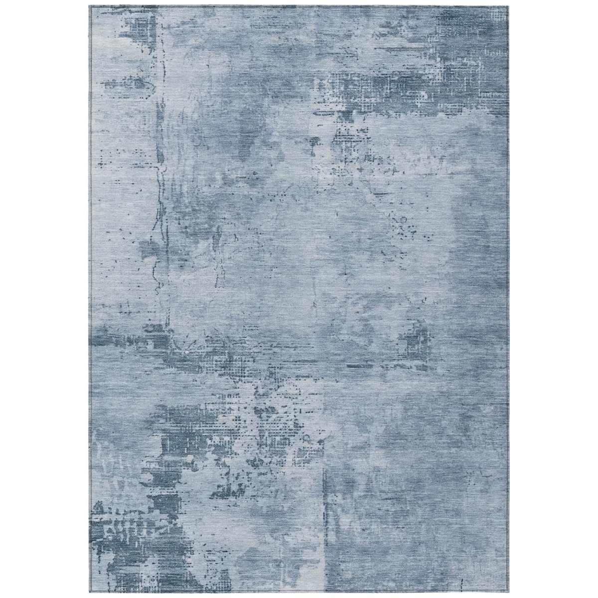 602700 10 x 14 ft. Denim Blue & Silver Abstract Washable Indoor & Outdoor Rectangle Area Rug