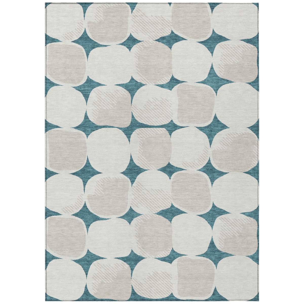 591070 5 x 8 ft. Teal Blue, Beige & Ivory Abstract Washable Indoor & Outdoor Rectangle Area Rug