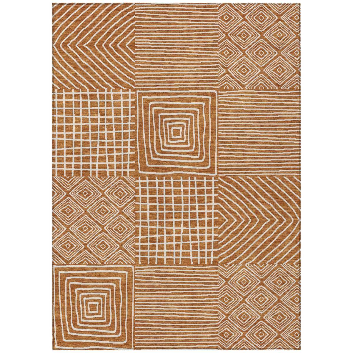 600774 3 x 5 ft. Copper & Ivory Geometric Washable Indoor & Outdoor Rectangle Area Rug