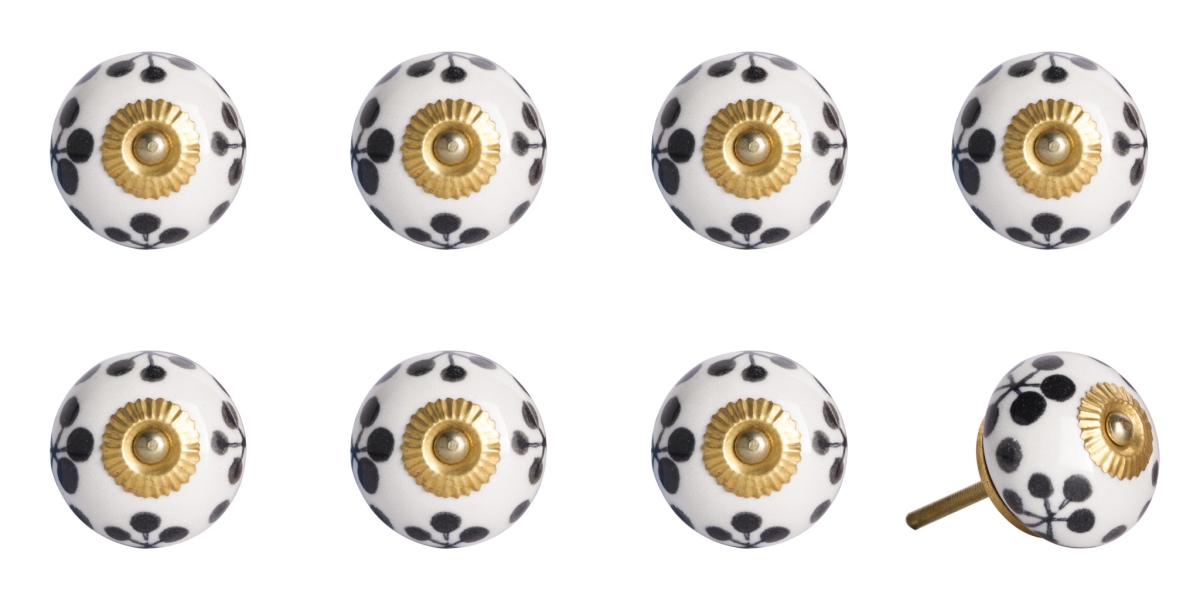 544411 Black & White Ceramic & Metal Drawer Pull Knobs - Set of 8