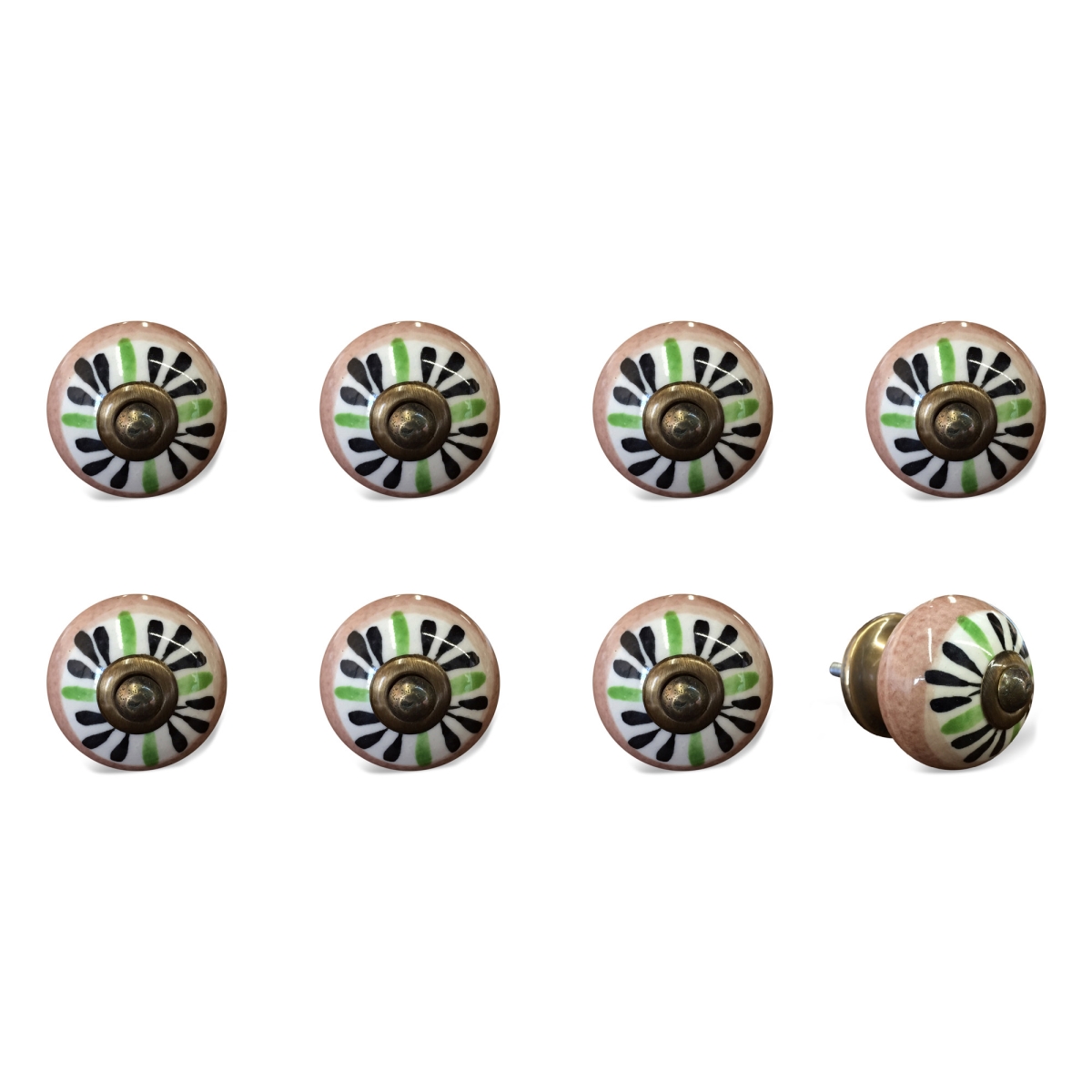 544445 Brown & White Ceramic & Metal Drawer Pull Knobs - Set of 8