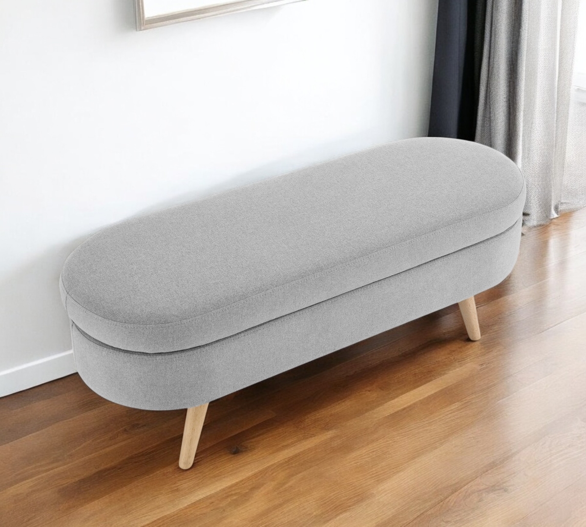 555445 44 in. Gray & Brown Linen Upholstered Storage Bench with Flip Top