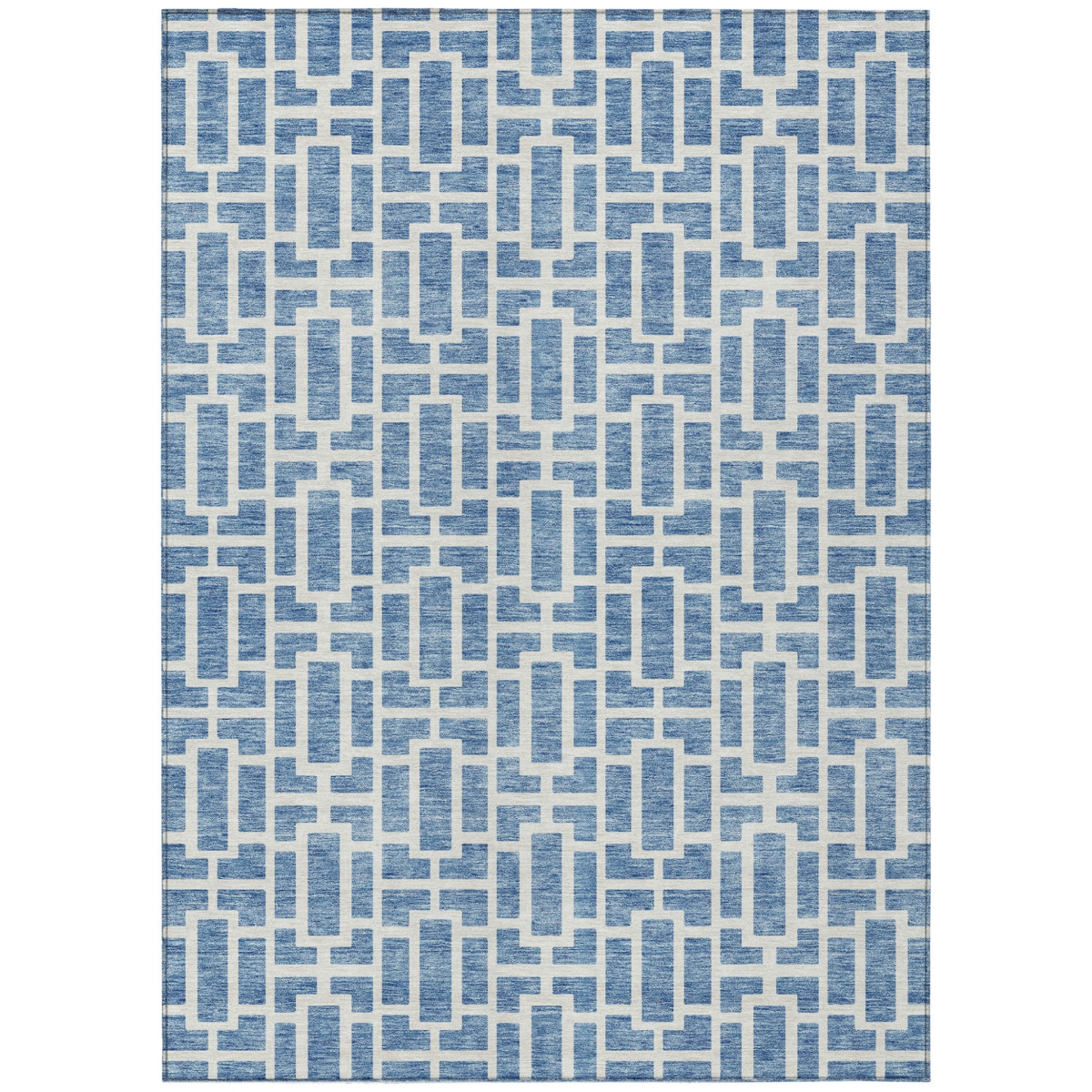 594849 9 x 12 ft. Denim Blue & Ivory Geometric Washable Indoor & Outdoor Rectangle Area Rug