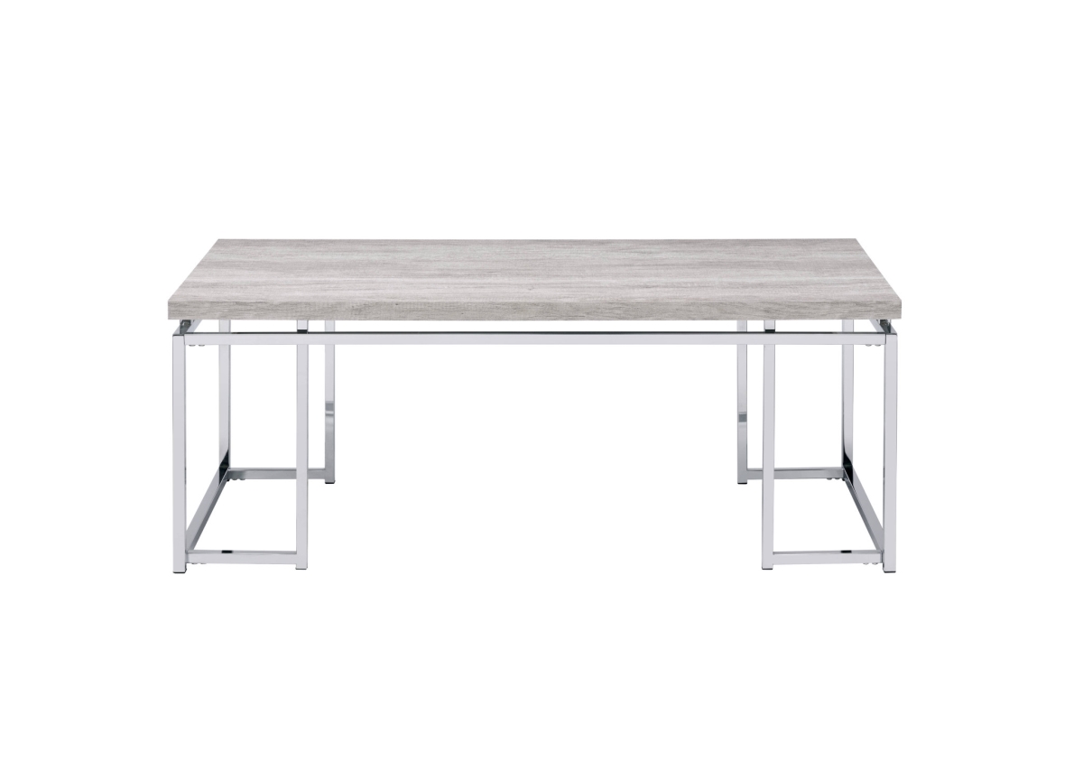 572209 47 in. Oak & Silver Wood & Metal Frame Coffee Table