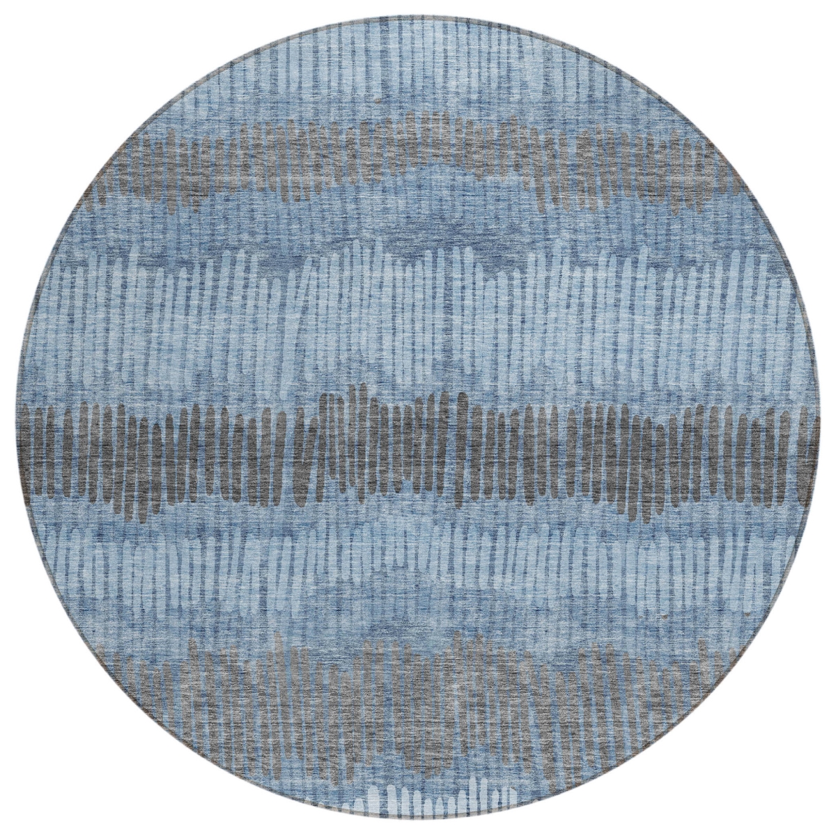 592457 8 ft. Blue, Black & Gray Round Striped Washable Indoor & Outdoor Area Rug