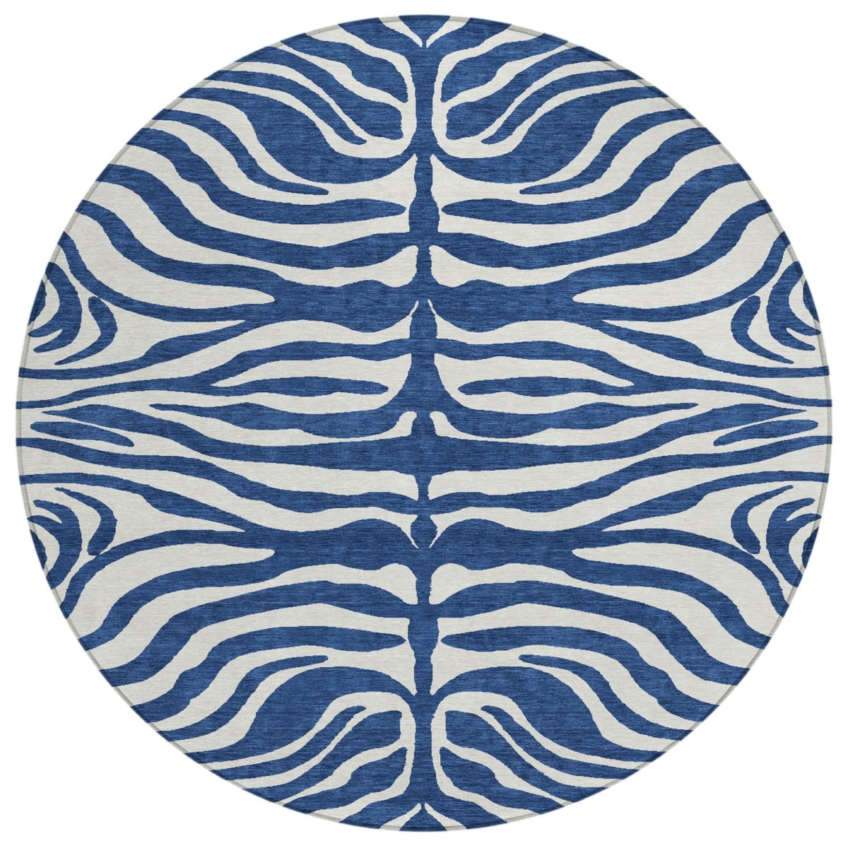 600632 8 ft. Navy Blue & Ivory Round Animal Print Washable Indoor & Outdoor Area Rug