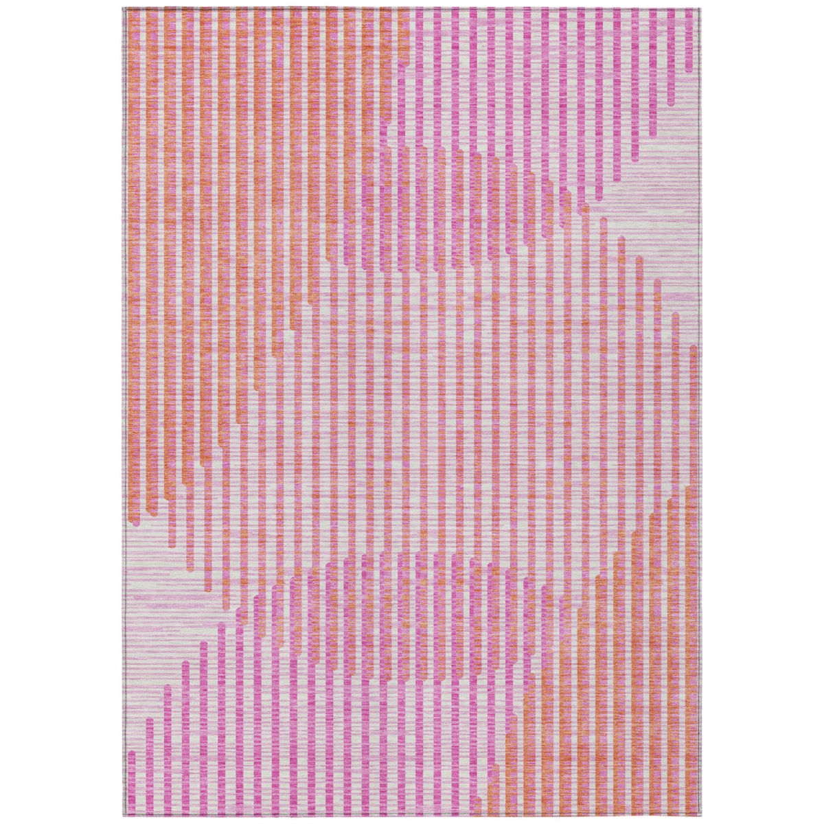 597650 5 x 8 ft. Pink, Copper & Ivory Geometric Washable Indoor & Outdoor Rectangle Area Rug