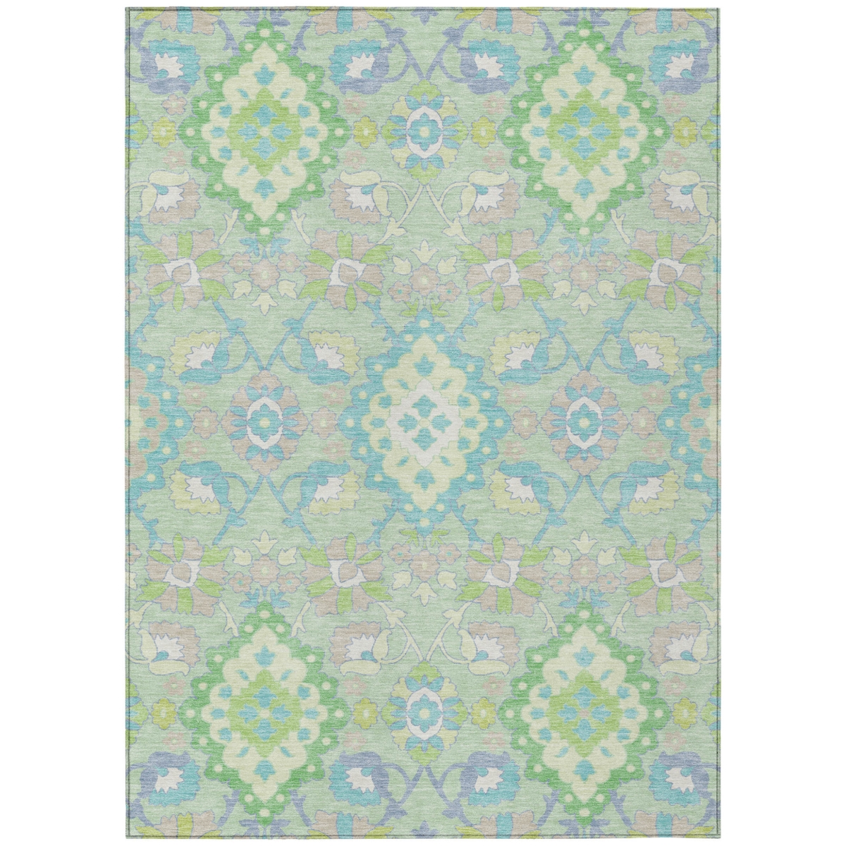 597699 5 x 8 ft. Mint Green, Blue & Ivory Oriental Washable Indoor & Outdoor Rectangle Area Rug