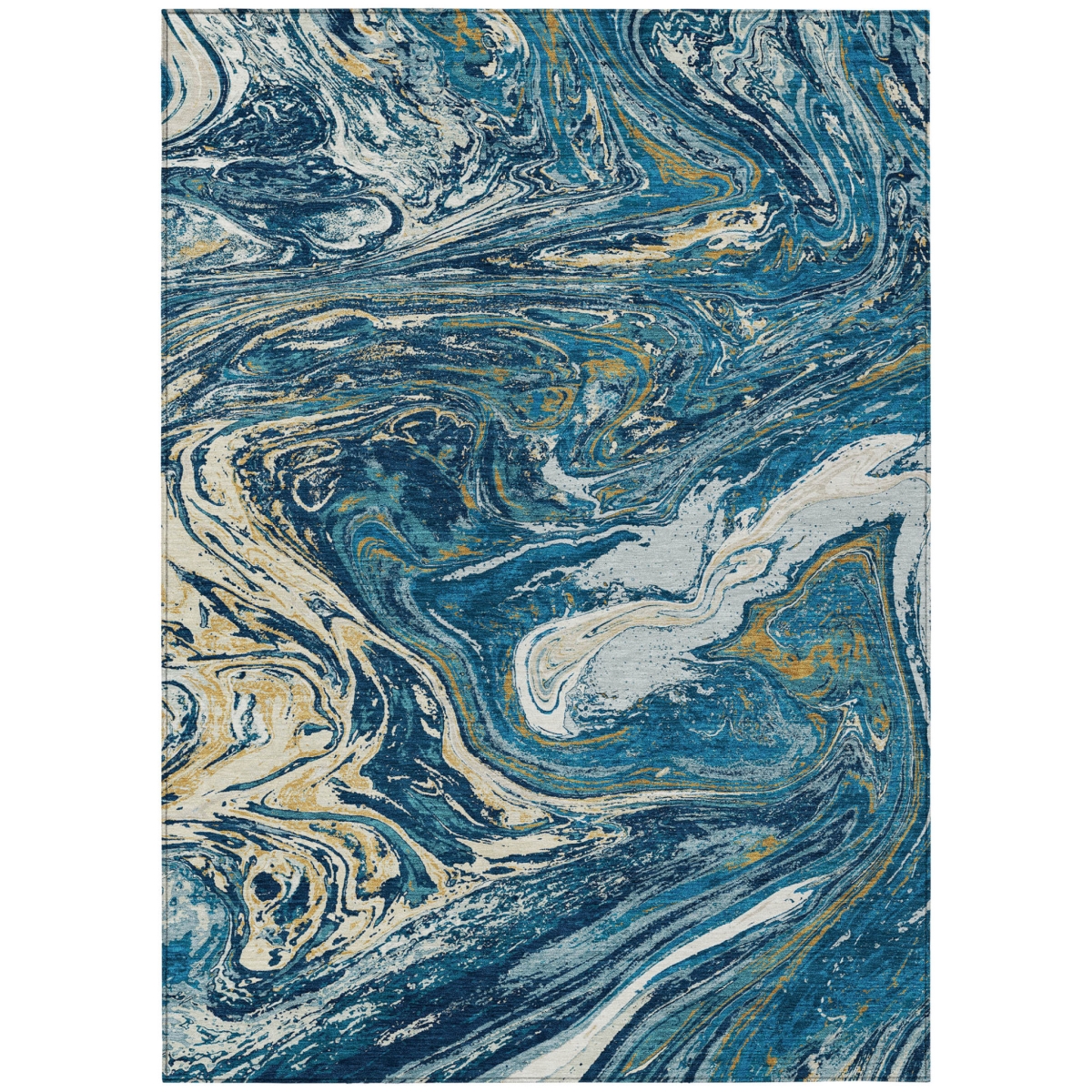 602641 3 x 5 ft. Navy Blue, Gold & Ivory Abstract Washable Indoor & Outdoor Rectangle Area Rug