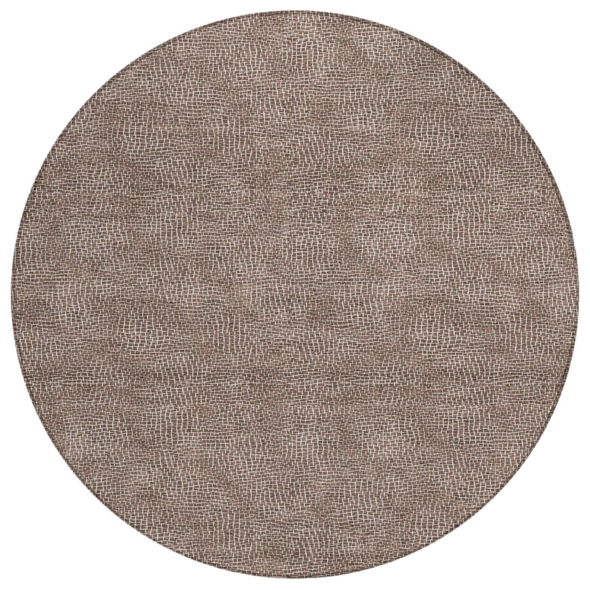 602349 8 ft. Brown & Ivory Round Geometric Washable Indoor & Outdoor Area Rug