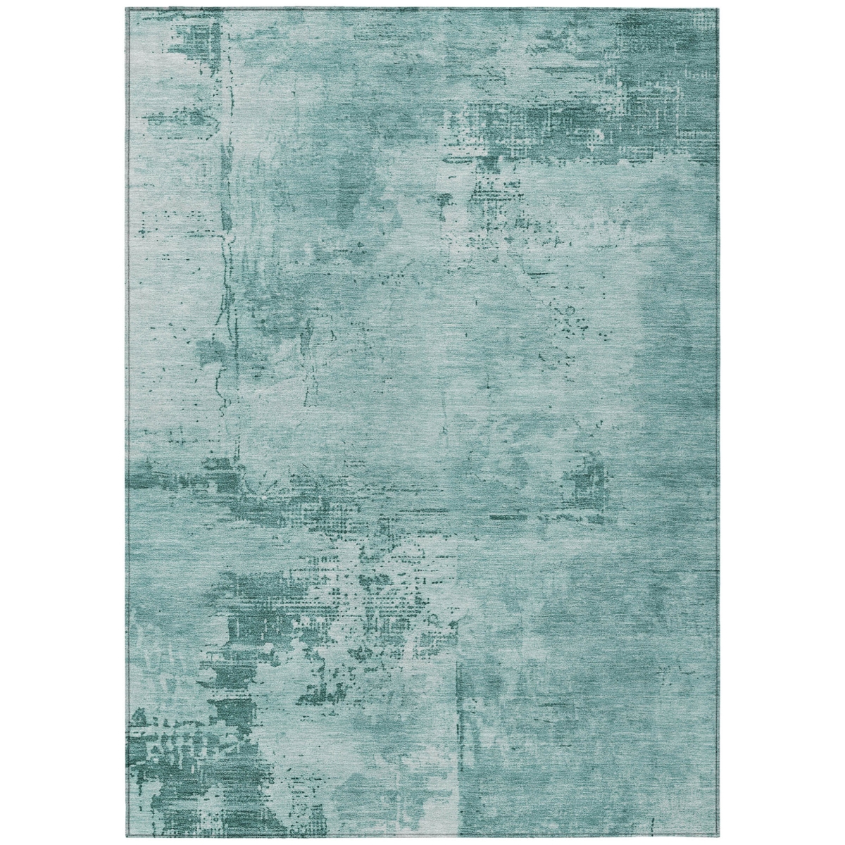 602749 3 x 5 ft. Teal Blue & Ivory Abstract Washable Indoor & Outdoor Rectangle Area Rug