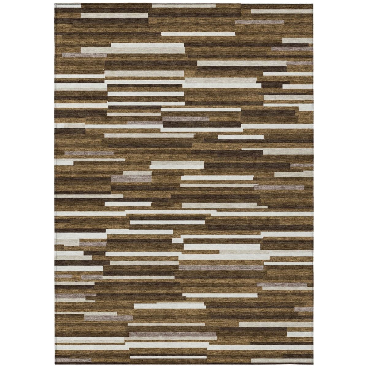 593103 5 x 8 ft. Brown & Ivory Striped Washable Indoor & Outdoor Rectangle Area Rug