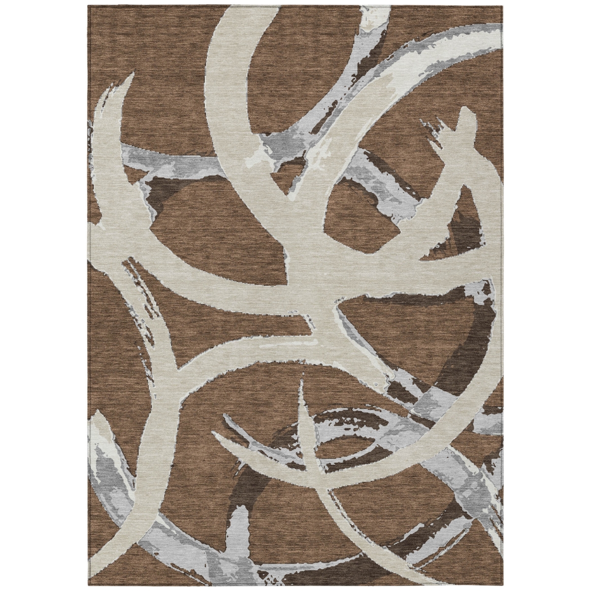 599117 10 x 14 ft. Brown, Beige & Gray Abstract Washable Indoor & Outdoor Rectangle Area Rug