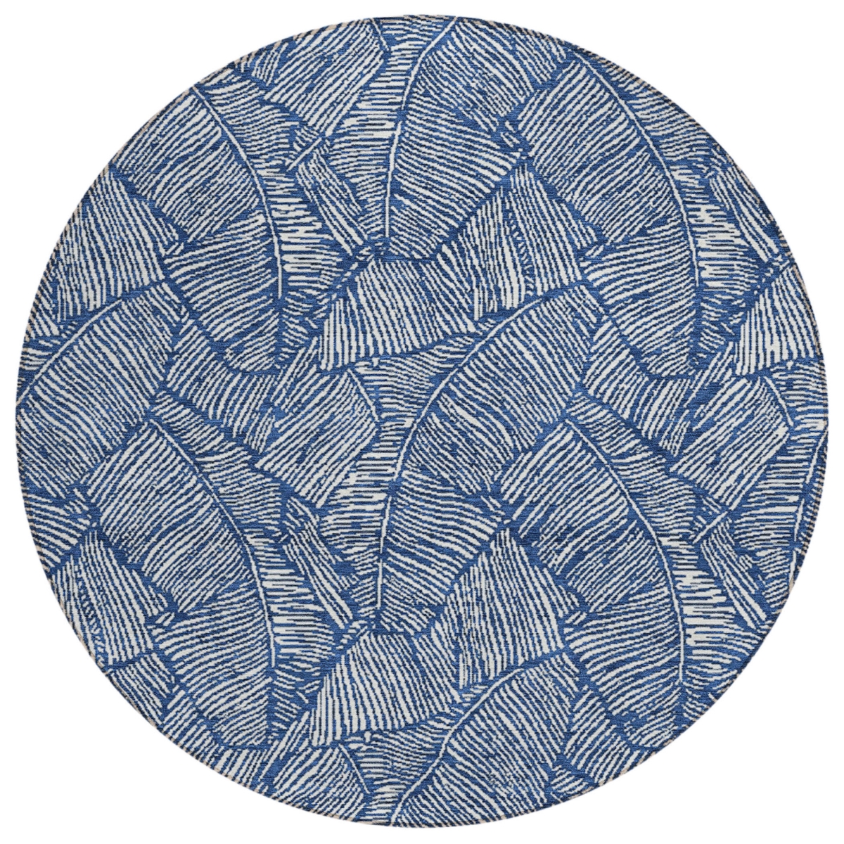 594643 8 ft. Navy Blue & Ivory Round Floral Washable Indoor & Outdoor Area Rug