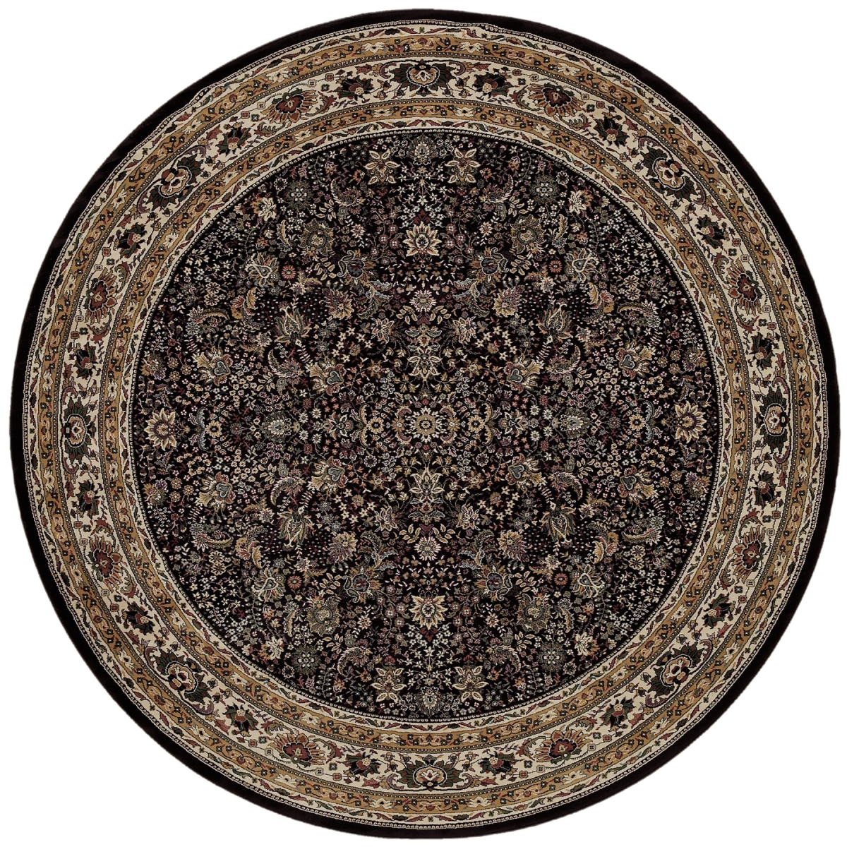 574159 8 ft. Black & Ivory Oriental Round Rug