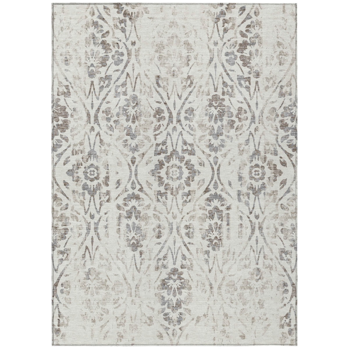 Floral Washable Area Rug - Ivory & Brown - 3 x 5 ft - Stain Resistant