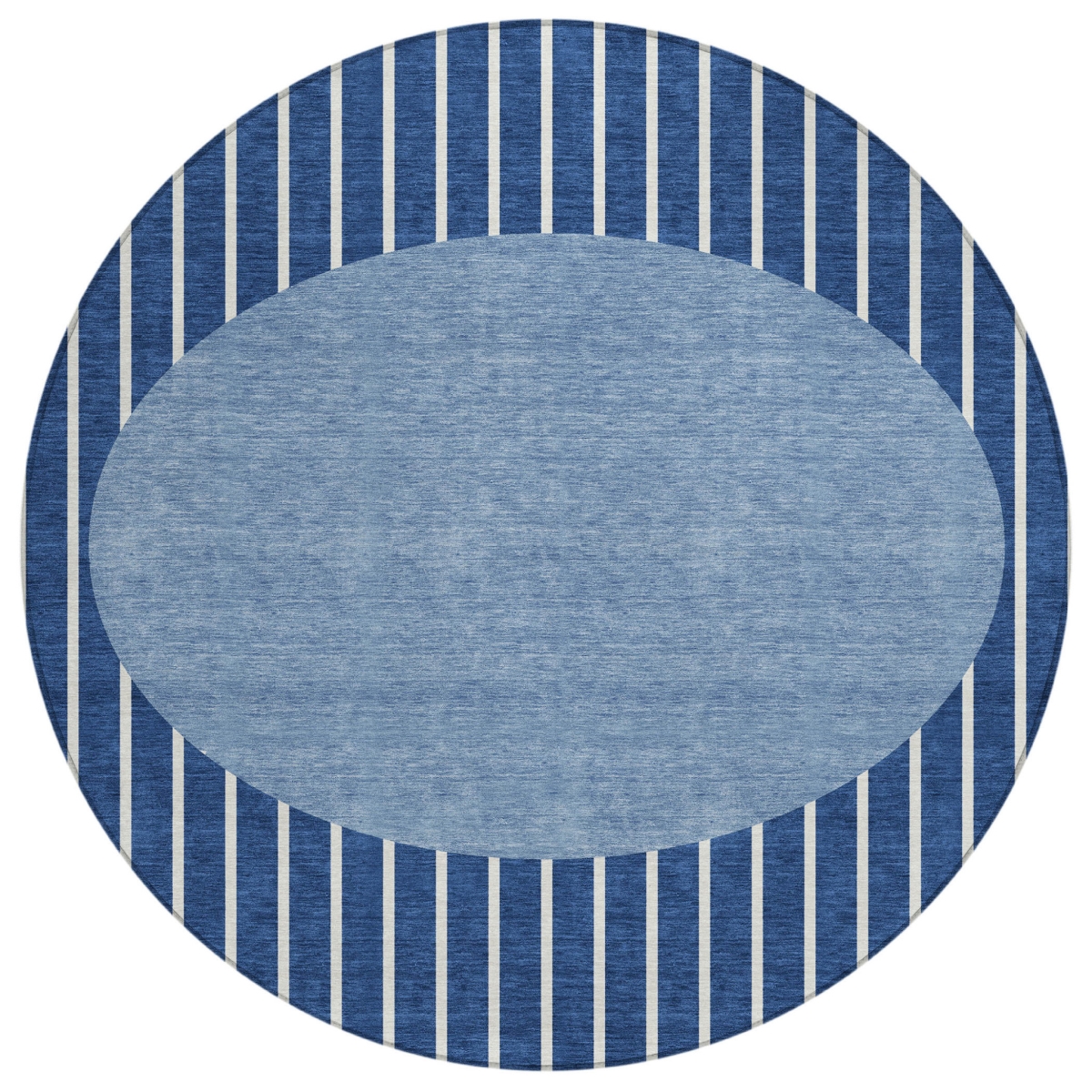 597183 8 ft. Navy Blue & Gray Round Striped Washable Indoor & Outdoor Area Rug