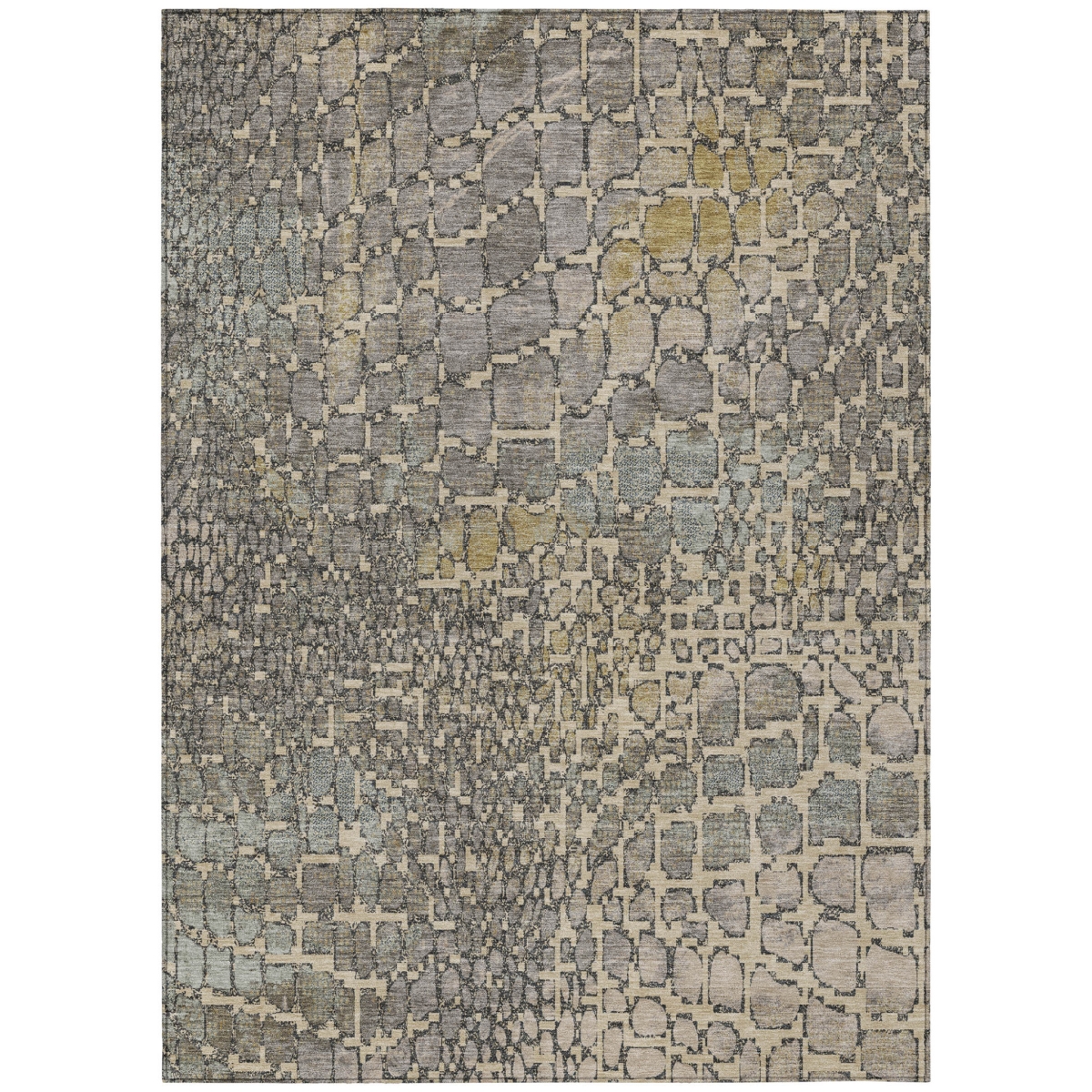 596823 10 x 14 ft. Ivory, Gray & Black Abstract Washable Indoor & Outdoor Rectangle Area Rug