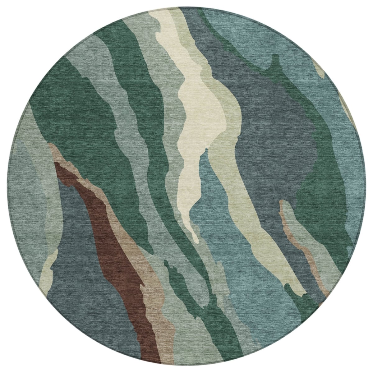 Round Abstract Washable Area Rug - Sage Brown & Beige - 8 ft - Stain Resistant