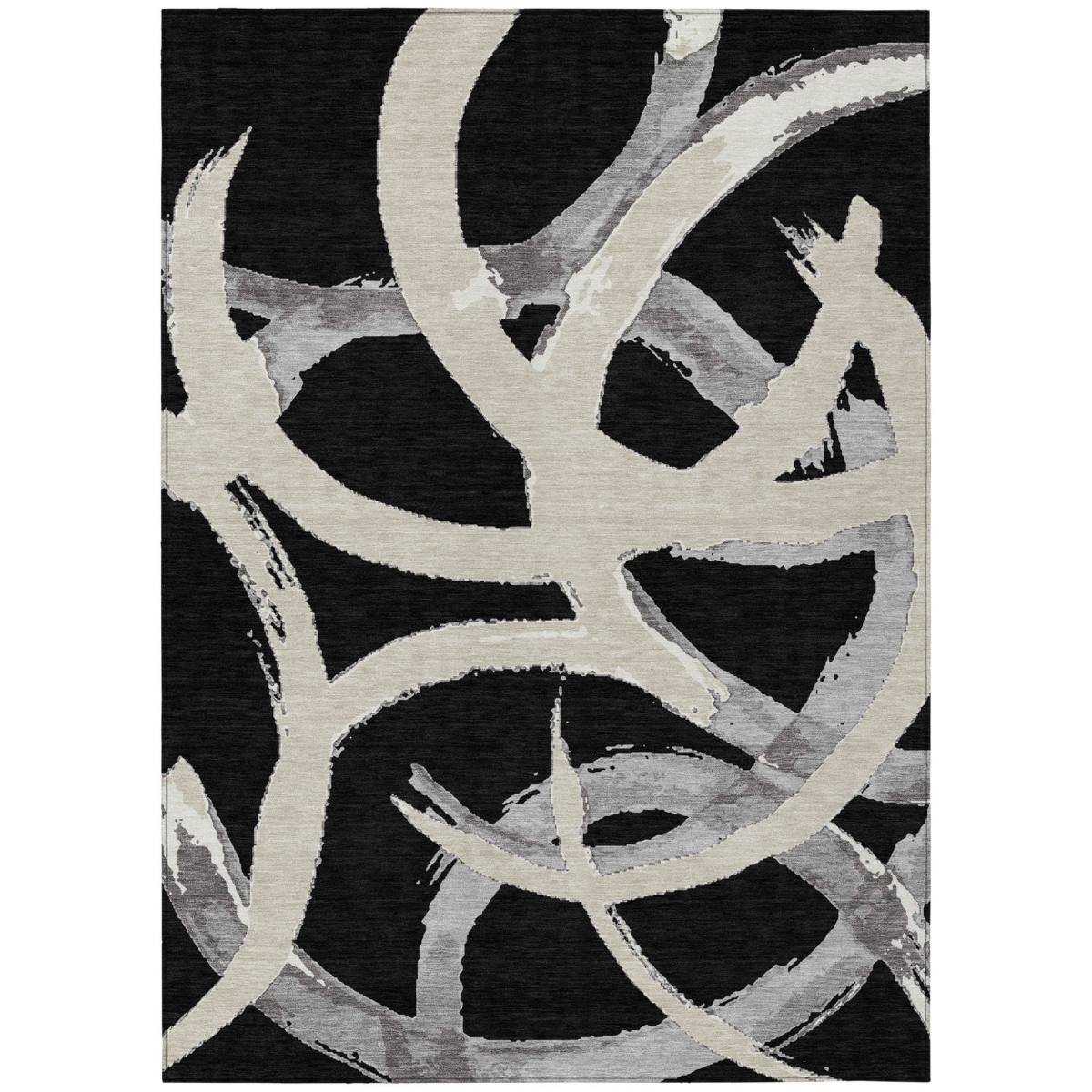 599111 10 x 14 ft. Black, Ivory & Gray Abstract Washable Indoor & Outdoor Rectangle Area Rug