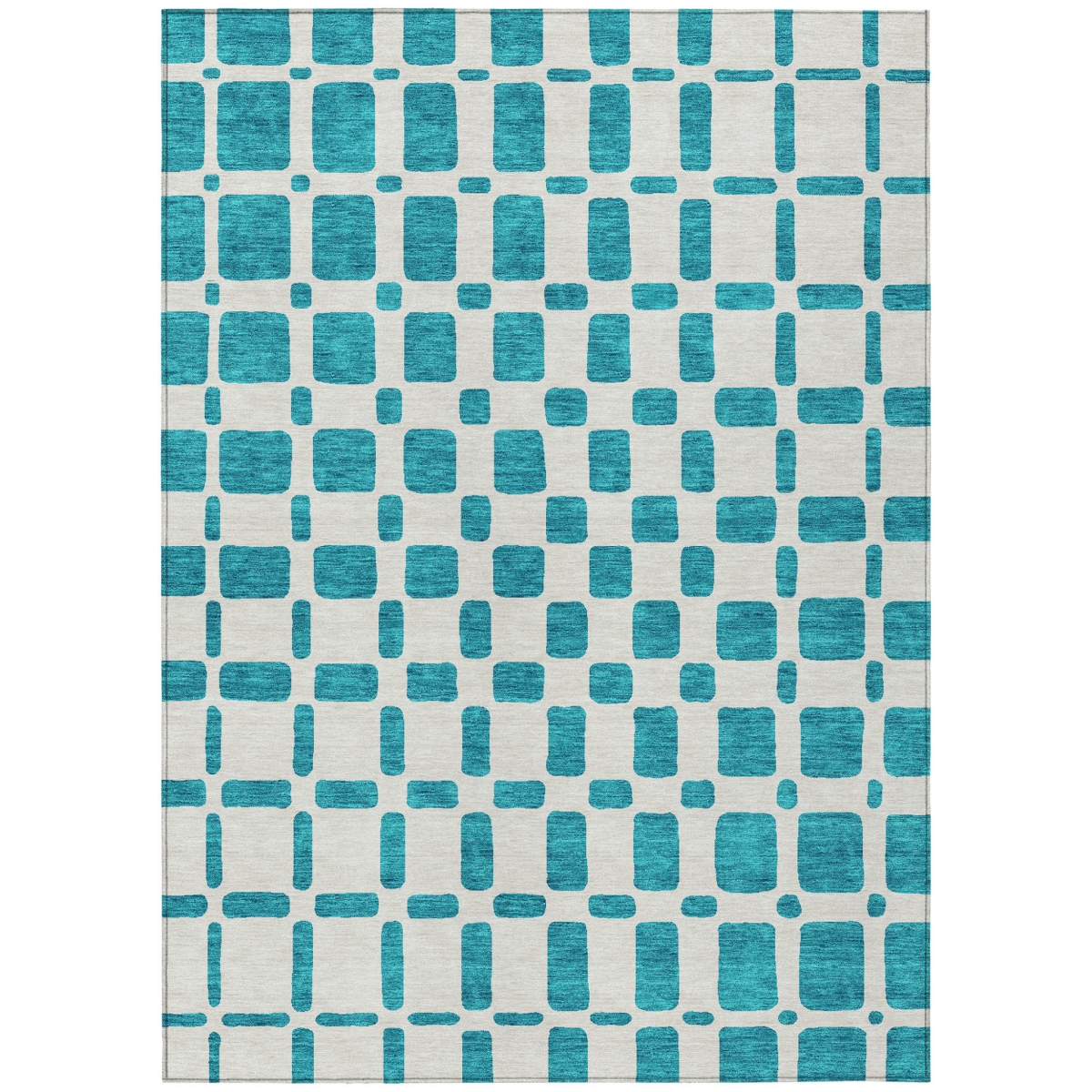 591147 3 x 5 ft. Teal Blue & Ivory Geometric Washable Indoor & Outdoor Rectangle Area Rug