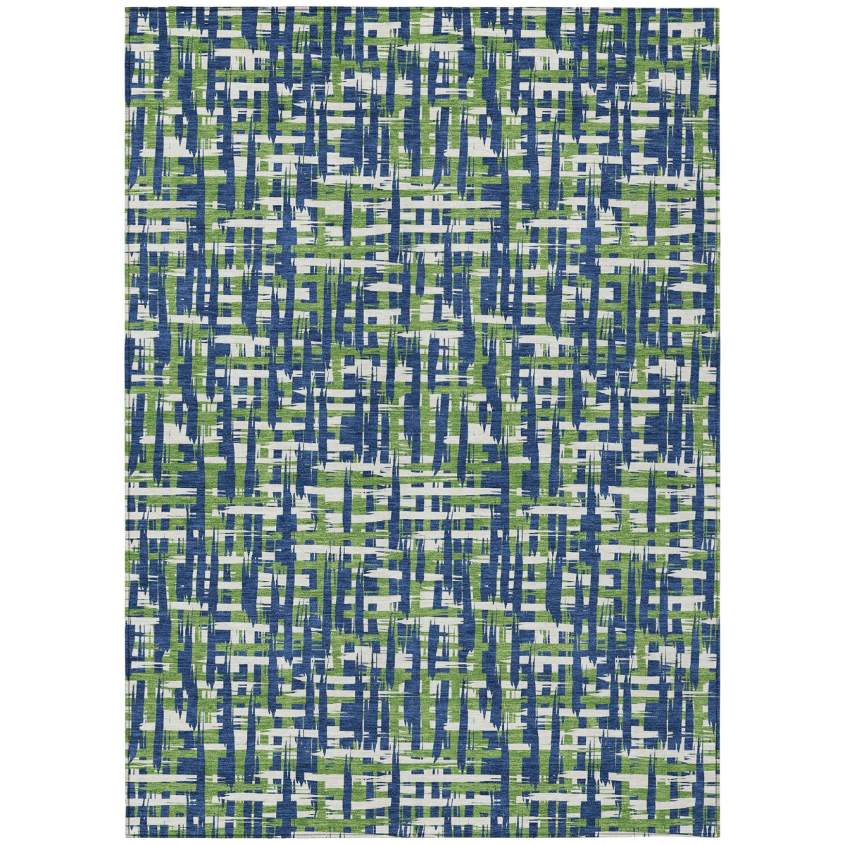 602575 3 x 5 ft. Navy Blue, Green & Ivory Abstract Washable Indoor & Outdoor Rectangle Area Rug