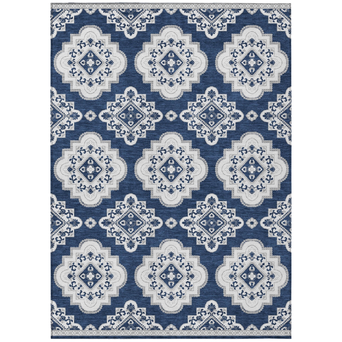 591716 10 x 14 ft. Navy Blue & Ivory Medallion Washable Indoor & Outdoor Rectangle Area Rug