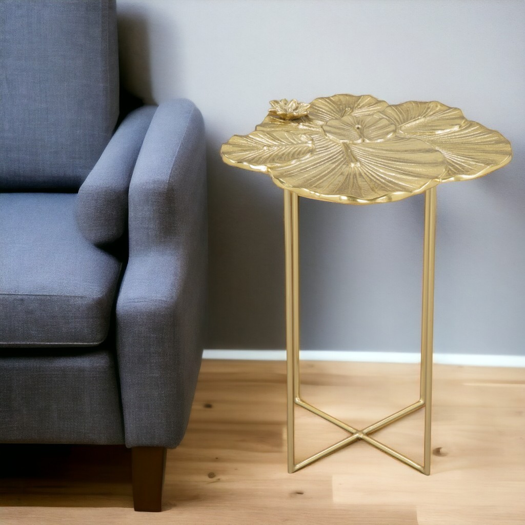 556525 21 in. Gold Aluminum & Iron Cross Legs End Table