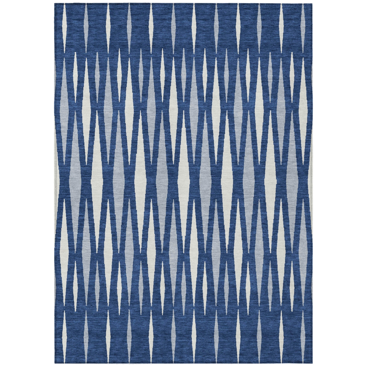 591897 3 x 5 ft. Navy Blue, Gray & Ivory Geometric Washable Indoor & Outdoor Rectangle Area Rug