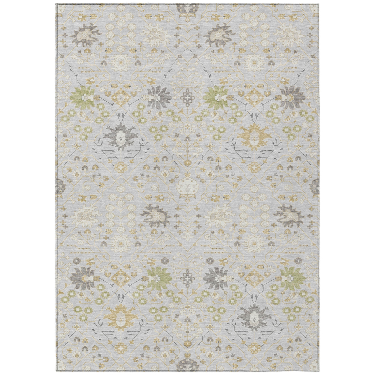 598070 3 x 5 ft. Silver, Gray & Gold Oriental Washable Indoor & Outdoor Rectangle Area Rug