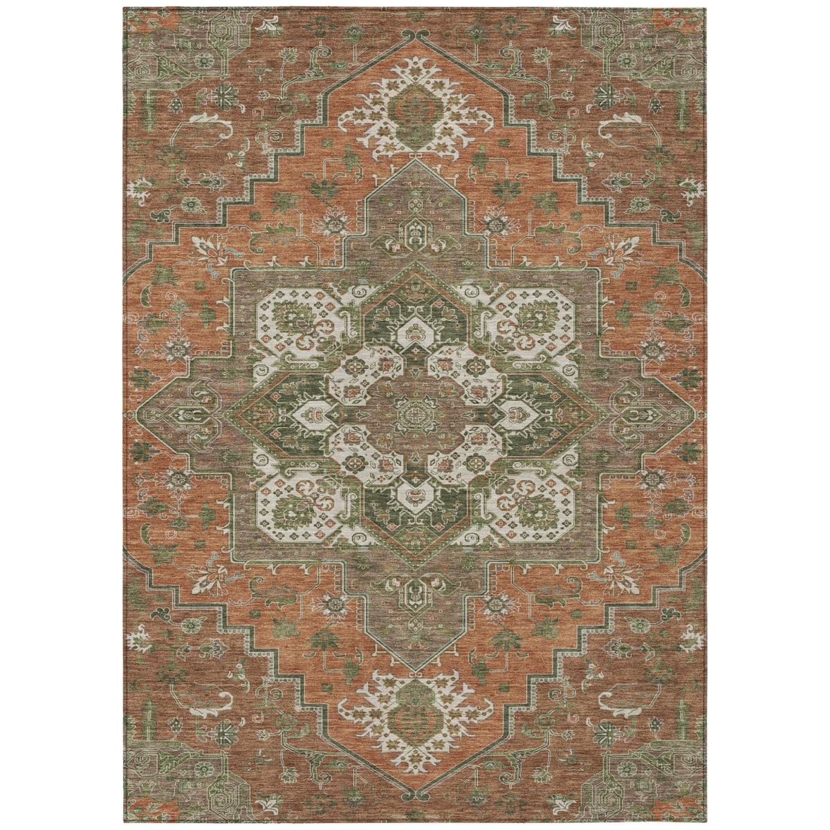 600186 3 x 5 ft. Rust, Green & Brown Oriental Washable Indoor & Outdoor Rectangle Area Rug