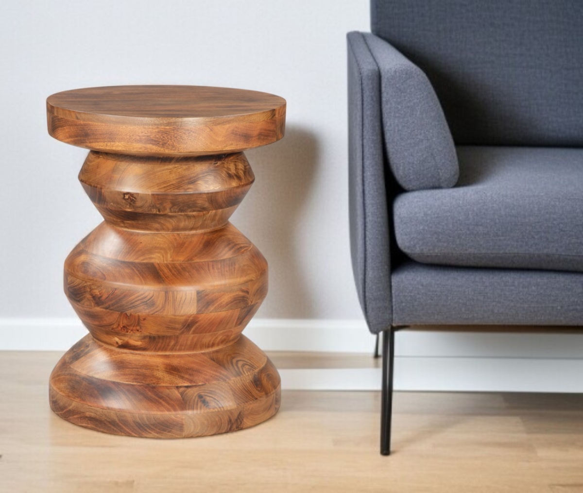 556524 21 in. Brown Solid Wood Round Pedestal End Table