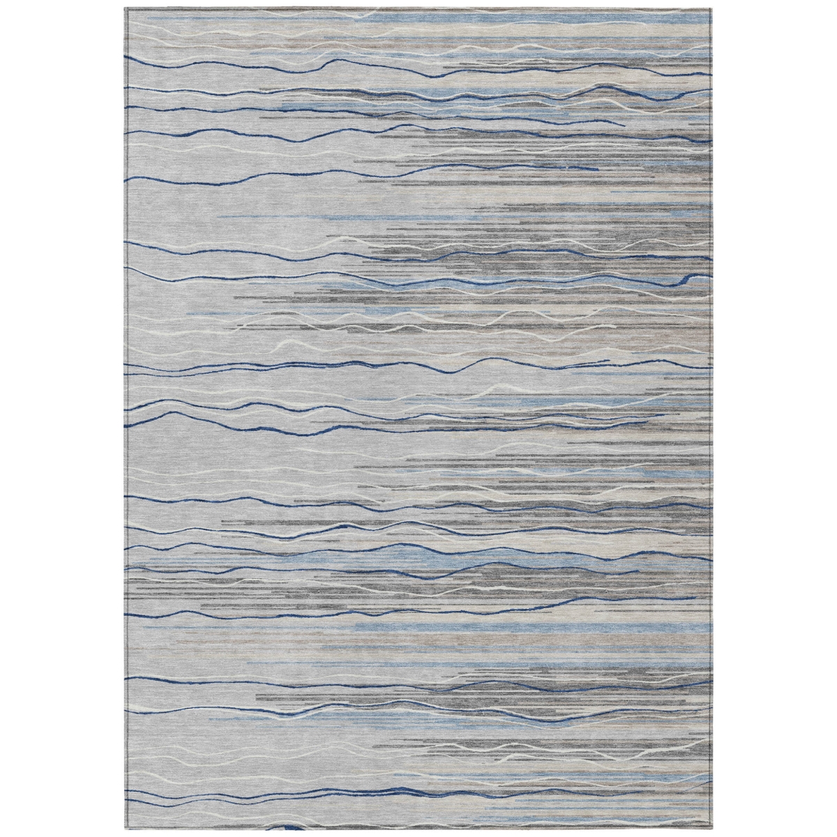597250 8 x 10 ft. Gray, Silver & Blue Striped Washable Indoor & Outdoor Rectangle Area Rug
